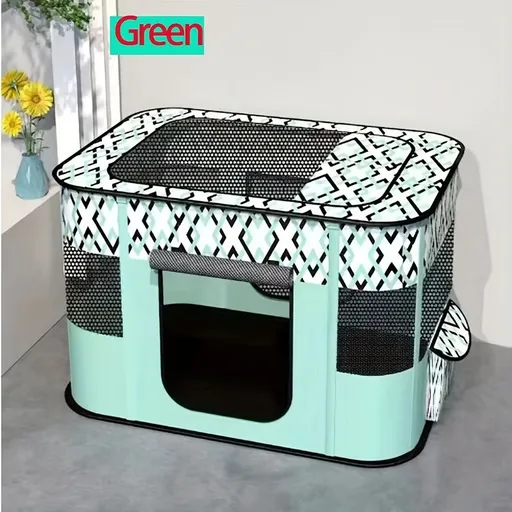 Foldable Pet Playpen for Cats and Small Dogs, Portable Puppy Exercise Cage, Indoor Pet Enclosure with Breathable Mesh, Perfect for Travel, Camping, and Outdoor Use as a Cat Whelping Box or Kitten Play Area (L, Green)
