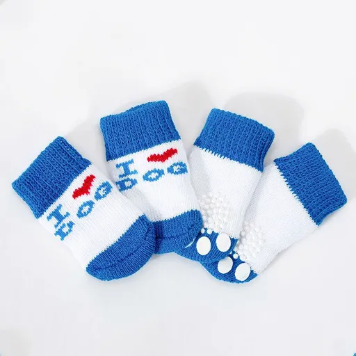 Foot art mouse Pet Socks Cartoon Anti Slip Blue love you Xl-super large [recommended within 5.5] 11-16kg within