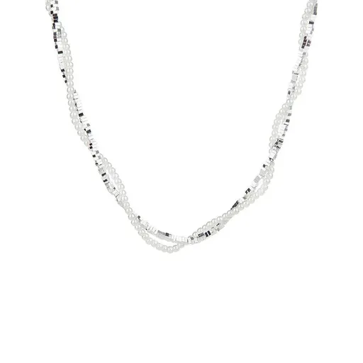 Double Layered Pearl Necklace Bracelet Set Silver Jewelry Women Fashion - Pendant