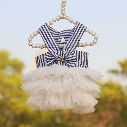 Shine Pet Dog Cat Mesh Dress Pink Vertical Stripe Sling Vertical Stripe Skirt White XS (bust 30CM recommended weight 0.50 kg-1.00 kg