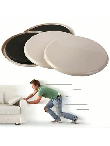 4Pcs Furniture Sliders – 3.5 Inch Heavy Duty Moving Pads, Plastic Chair Leg Floor Protectors for Hardwood Floors, Reusable Round Gliders, Beige