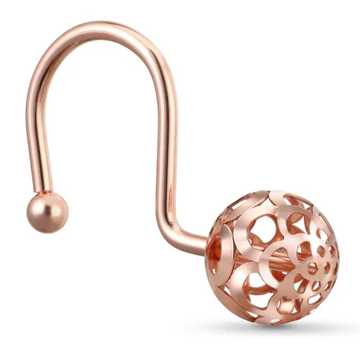 Rose Gold Shower Curtain Hooks Rings,Set of 12 Decorative Shower Curtain Hooks,Metal Rustproof Shower Rings for Bathroom
