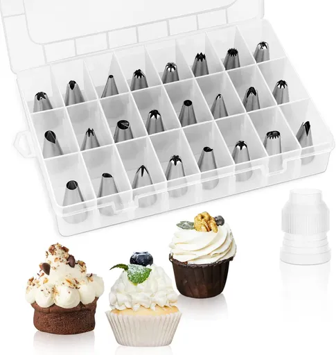 24 Piece Piping Tips Set, Icing Piping Nozzles with Storage Box, Stainless Steel Nozzles Tip for Cake Decorating