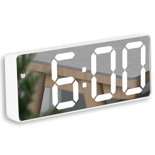 White LED Mirror Digital Clock with 5 Setting Modes,USB & Battery Powered Sunrise Alarm Clock for Bedroom Home Decor Teen Boy Girl Gifts