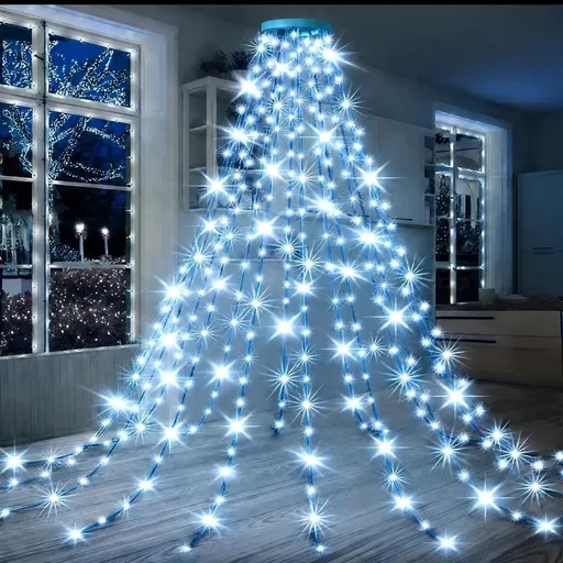 USB Remote Control Christmas Tree Waterfall String Light | Ring Hanging Tool-Free Installation, High-Density LED Starburst Effect, IP44 Waterproof, Fits 4–12ft Trees (Lengbai 2m / 400 Lights)