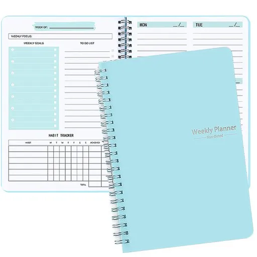 Weekly planner - Notebook for weekly to-do list - With goals and habit tracker - A5 format - Spiral binding - Unisex (Blue, Type A)