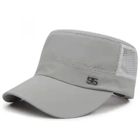 Men Mesh Flat Top Hat Sun Protection Outdoor half net light gray Adjustable