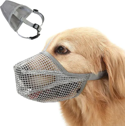 Dog Muzzle Breathable Soft Nylon Mesh Adjustable Straps Long Snout Dogs Gray