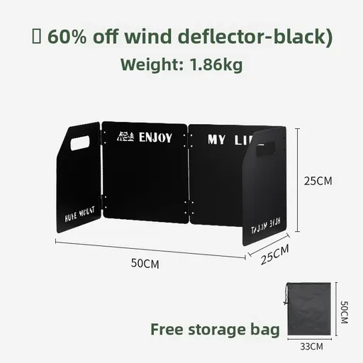 Black Heavy-Duty 4-Fold Camping Stove Windshield Portable Steel Wind Deflector for Outdoor Cooking and Picnics with Storage Bag