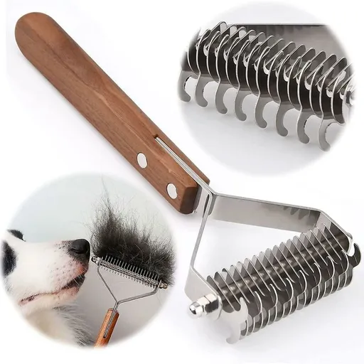 Deshedding Tool Double-Sided Pet Grooming Comb 9 Teeth for Thinning 17 Teeth for Tangles Wooden Handle
