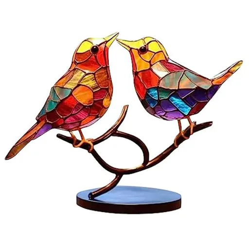 Stained Birds On Branch Desktop Ornaments Double Sided Metal Flatness Table Art Home Room Decoration (2 Birds on a Branch)