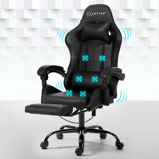 Artiss 6 Point Massage Gaming Office Chair Footrest Black