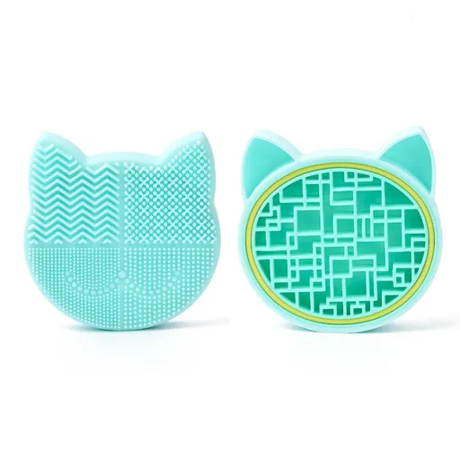 TailaiMei 2 in 1 Makeup Brush Cleaning Mat with Brush Drying Holder, Silicon Cat Shaped Brush Cleaner Pad include(Green)