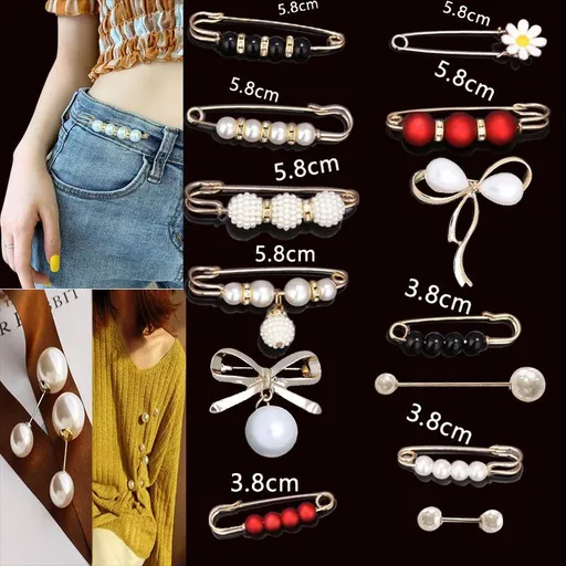 WSD Pearl Waist Pin Flower Brooch Unisex 8-piece waist-closing needle set B