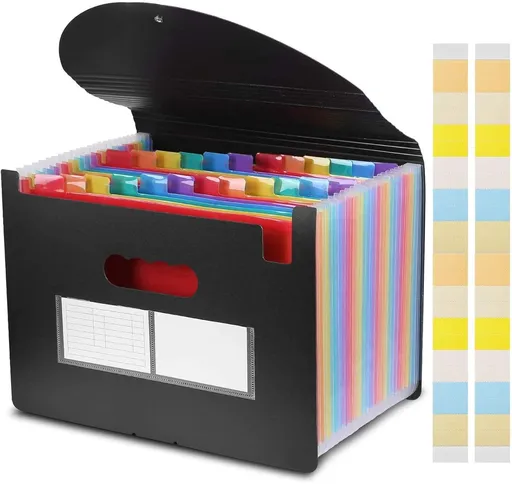 File Organizer - 24-pocket expandable folder - A4 size accordion folder - expandable file organizer with cover - rainbow file organizer for file folders and document storage