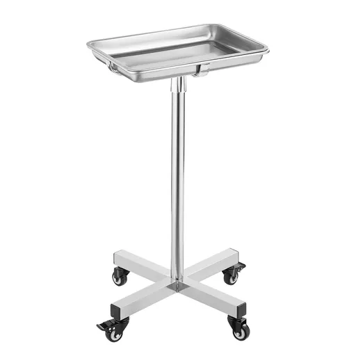 Mayo Stand Stainless Steel Adjustable Height 25.2 to 39.8 Inches Medical Tray on Wheels with Removable Tray