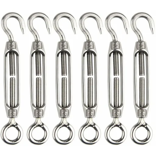6 pcs Wire Tensioner M4 Stainless Steel Adjustable Turnbuckle Hook And Eye Set Heavy Duty
