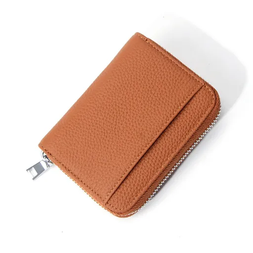 Genuine Leather RFID Blocking Accordion Card Holder & Coin Purse - Large Capacity Zip Wallet(brown)
