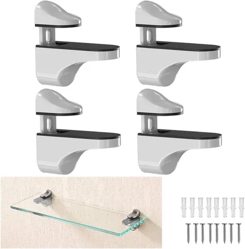 4 pieces - Glass clamp - Glass shelf brackets - Adjustable - Glass shelf bracket - fishmouth glass clip - wall mounting bracket - zinc alloy - furniture accessories - hardware accessories - with screws - for shelves of 3-20 mm thickness - 56*24*50 mm