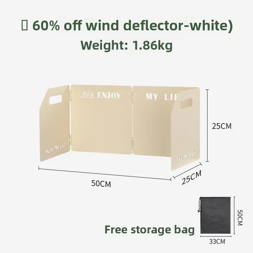 White Heavy-Duty 4-Fold Camping Stove Windshield Portable Steel Wind Deflector for Outdoor Cooking and Picnics with Storage Bag