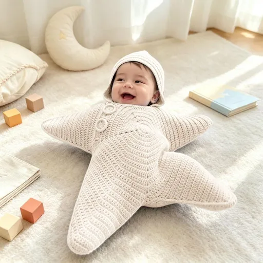 Baby Starfish Onesie Wearable Blanket Fleece Knit Swaddles For Newborns Cute Snowman Design Baby Onesie,Soft Fleece Fabric,Crochet Santa Starfish Costume,Ideal for Christmas,Holiday Parties - White - Size 80cm