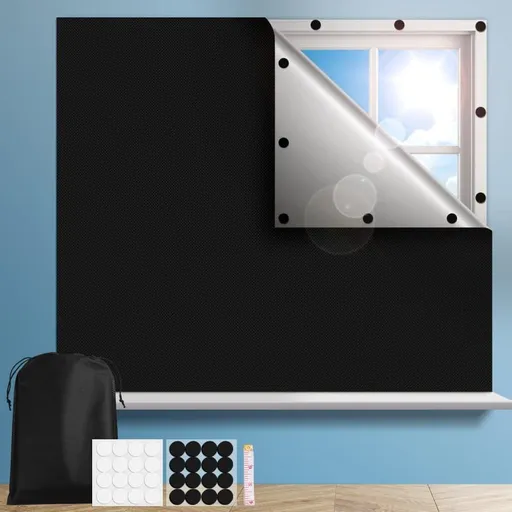 Blackout Curtain 145x300cm with Suction Cups, 100% UV Protection, Portable for Bedroom Windows, Home and Travel