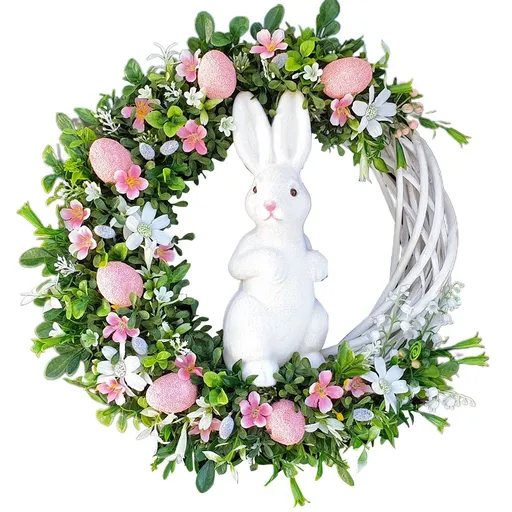 Easter Bunny Egg Wreath Acrylic Rabbit Egg Wreath Indoor Outdoor Easter Hanging Ornaments Home Front Door Party Decorations