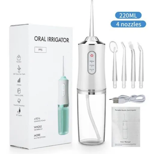 Portable Electric Oral Irrigator, Rechargeable Water Flosser, Handheld Dental Cleaner for Oral Care—White