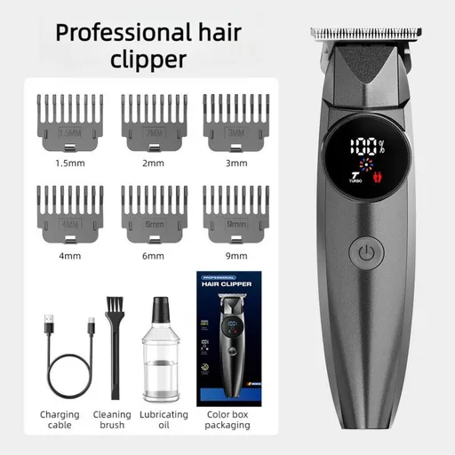Professional Electric Hair Clipper, Type-C Rechargeable Hair Trimmer for Salons, Home Use, Adults & Kids—Black