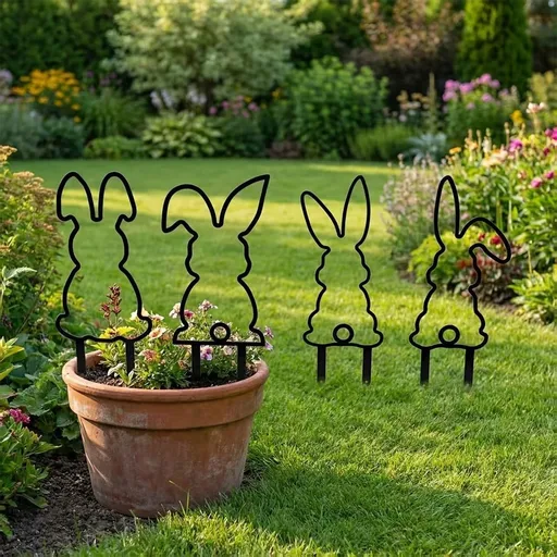 Easter Cute Metal Rabbits 4 Pcs 9.84 Inch Outdoor Garden Stakes Black Silhouette Yard Decor Spring Festival Lawn Ornament Set