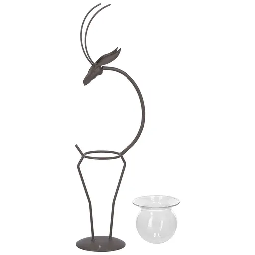 Deer Shape Wrought Iron Plant Stand Transparent Glass Hydroponic Plant Vase for Living RoomType B
