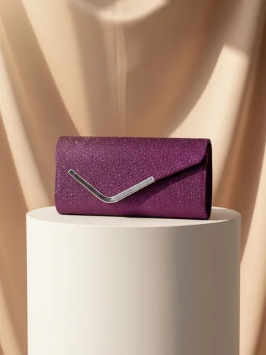 Clutch Bag Elegant Glitter V‑Shaped Metal Trim 2 Way Carrying Style Purple