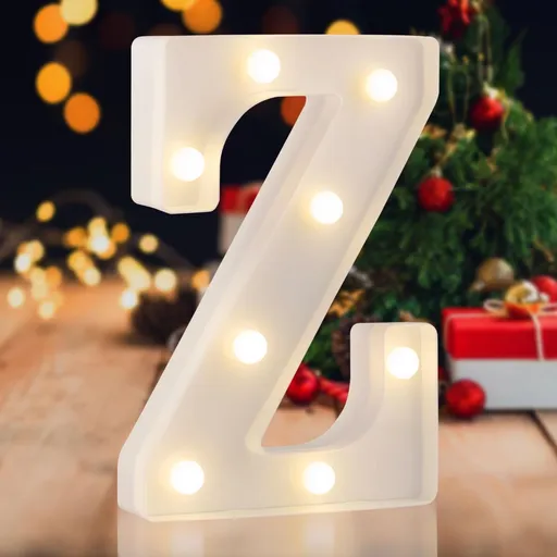 Sign letter Z, warm white, 26 letters, 10 numbers, heart and & symbol; for birthday, party, Christmas, home, bar, wedding decoration; DIY word combinations; wall & tabletop display; battery operated.