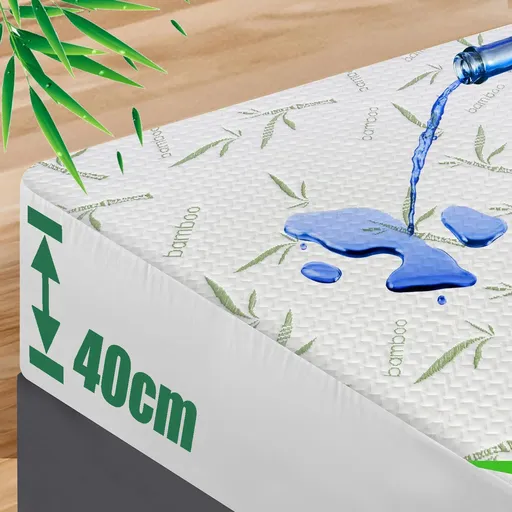 Mattress Protector Waterproof Breathable Cooling Bed Pad Cover Deep Pocket 40cm King Single Green