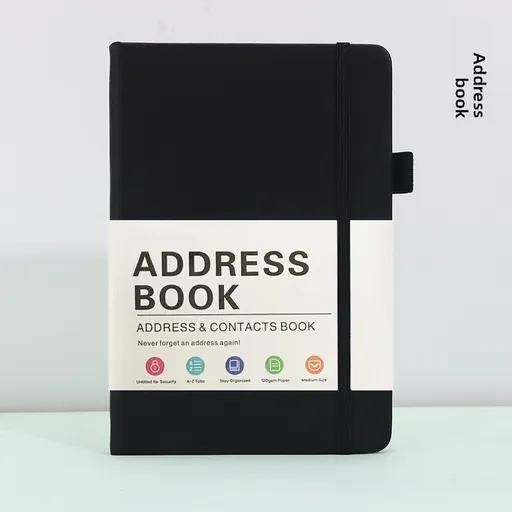 Black Address Book with Alphabetical Tabs B6 Hardcover Telephone & Contact Organizer with Pen Holder & Elastic Band for Home Office