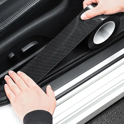 2 Rolls 5D Carbon Fibre Tape for Car Door Sill, Anti-Collision Waterproof Protector Sticker, Black, 5 cm x 3 m Each