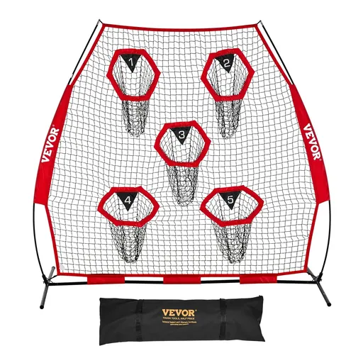 2133.6 x 2133.6mm Football Trainer Throwing Net, Training Throwing Target Practice Net with 5 Target Pockets