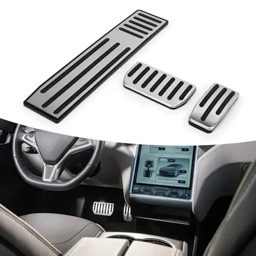 3pcs Foot Pedal Set Accelerator Brake Pedal Footrest Stainless Steel Rubber Non-Slip Replacement for Tesla Model SX—max