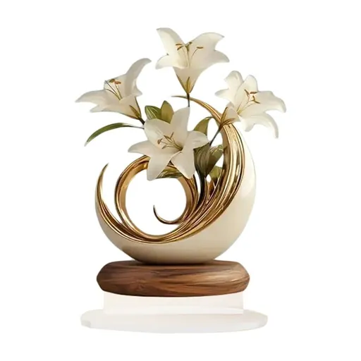 Curved Acrylic Lily Floral Desktop Ornament, Modern Geometric Tabletop Decor For Home Office Holiday Gift