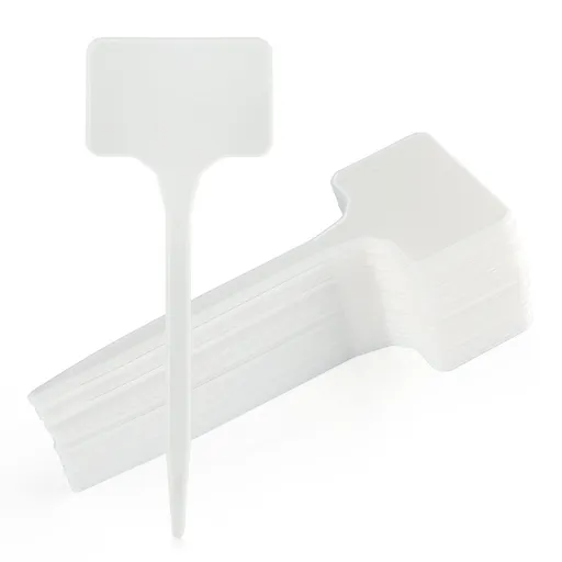 Large Plastic Plant Labels 6 Inch 50 Pack White Sturdy Extra Large T-Style Plastic Plant Labels for Flower beds,Plant pots