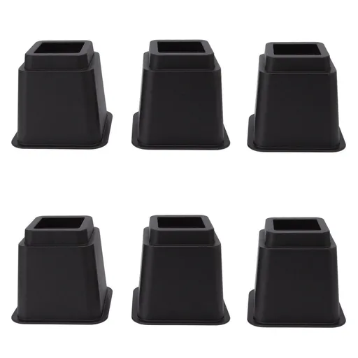 6pcs Bed Risers 5in High Quadrate Trapezoidal Ergonomic Plastic Black Furniture Risers Blocks for Home Office