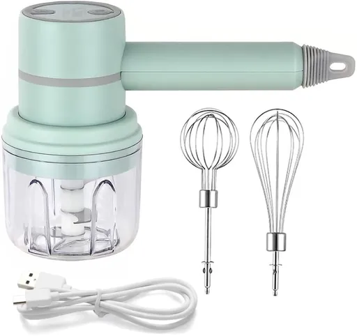 Handheld cordless electric blender - comes with 3 accessories - portable multi-functional food blender - can be used to blend eggs, whip cream, and chop garlic.