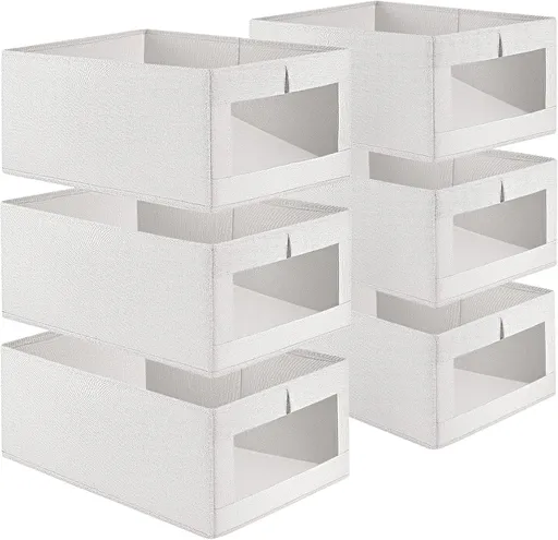 CARLA HOME 6 Pack Closet Storage Bins with Clear Window for Shelves, Clothes, Toys, Wardrobe & Bedroom Organization