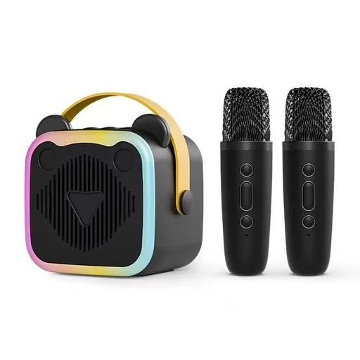 Mini Karaoke Machine Wireless Microphones USB Rechargeable RGB Party Black Size 01