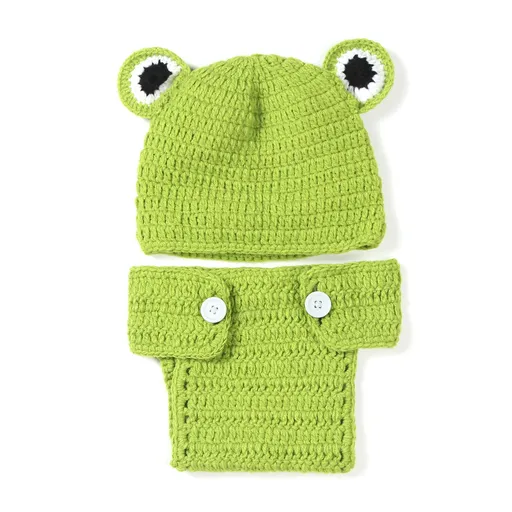 Frog Prince Knitted Crochet Outfits Clothes Green Frog Photo Props Infant Frog Costume Baby Photography Costume for Baby Shower
