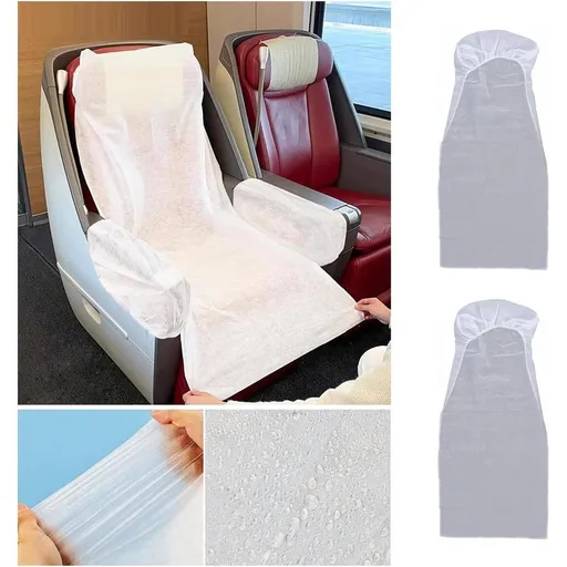 8Pcs Disposable Airplane Seat Covers White Non-Woven Safety Protection Portable Seat Cover with Eco Friendly Luggable for Airplane, Train, Bus, Office, Movie Theatre, and Rental Car(59*24）
