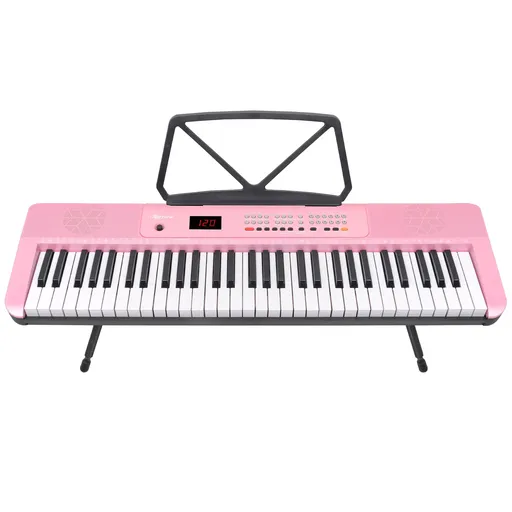 Karrera Pink 61-Key Electronic Digital Piano Keyboard with LED Screen Adjustable Folding Stand & Music Holder