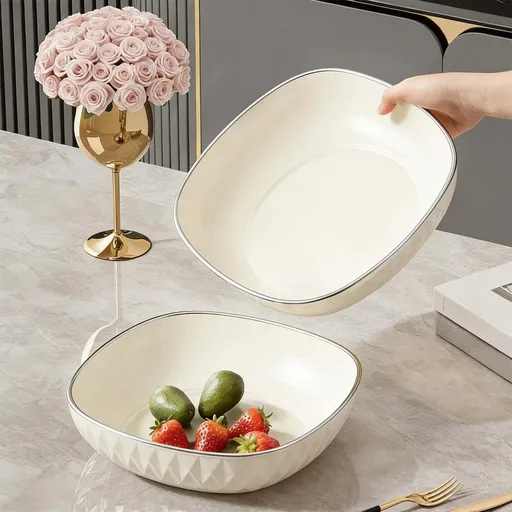 Vegetable Snack Tray Drainable Polypropylene 7.87x7.87x1.97inch, Sturdy Salad Serving Bowl for Kitchen Picnic Camping Party Use, White