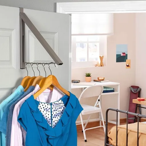 Wall Mounted Drying Rack, Folding Coat Racks, Hanging Drying Rod, Over The Door Hanger For Hanging Clothes, Coats & Towels, Home, Dorm Accessories