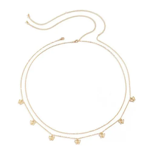 Waist Chain Tassel Butterfly Pendant Double Layer Ladies Body Chain - Gold